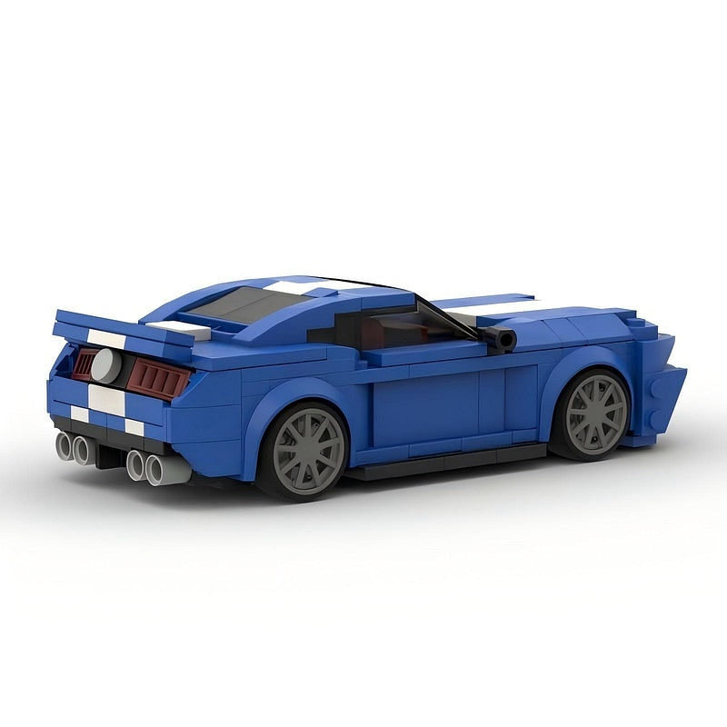 V8 G5 500 Racing Muscle Car MOC Building Kit | Silver Blue Vehicle Model - 16