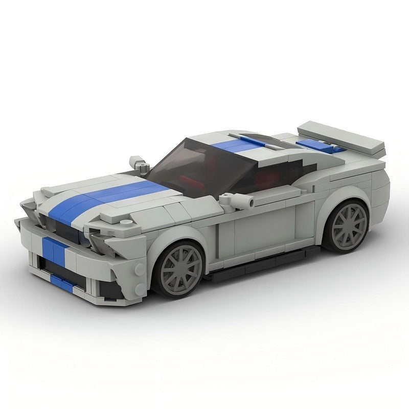 V8 G5 500 Racing Muscle Car MOC Building Kit | Silver Blue Vehicle Model - 7