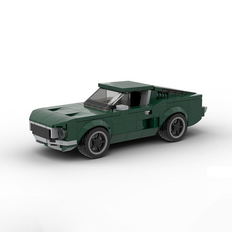 Vintage 1968 Dark Green V8 Muscle Car MOC Building Kit | 6-Wide Model - 1