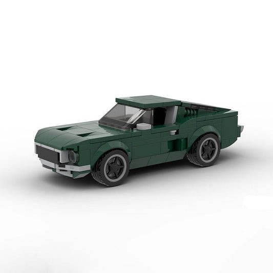 Vintage 1968 Dark Green V8 Muscle Car MOC Building Kit | 6-Wide Model - 1