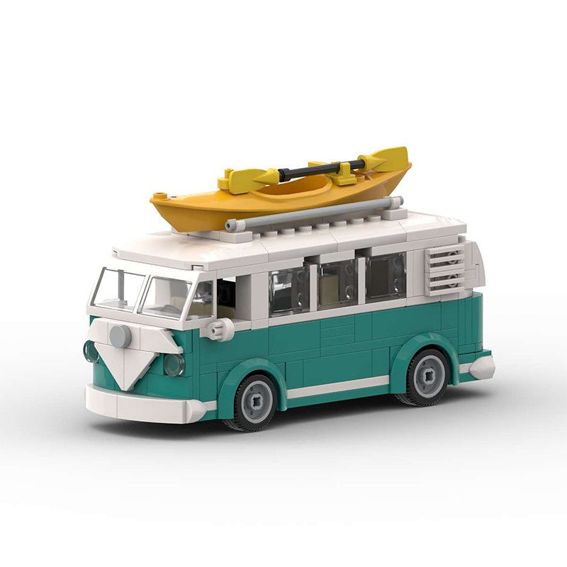 Vintage Turquoise Surf Camper Van Building Kit | 6-Wide LEGO-Compatible MOC - 1