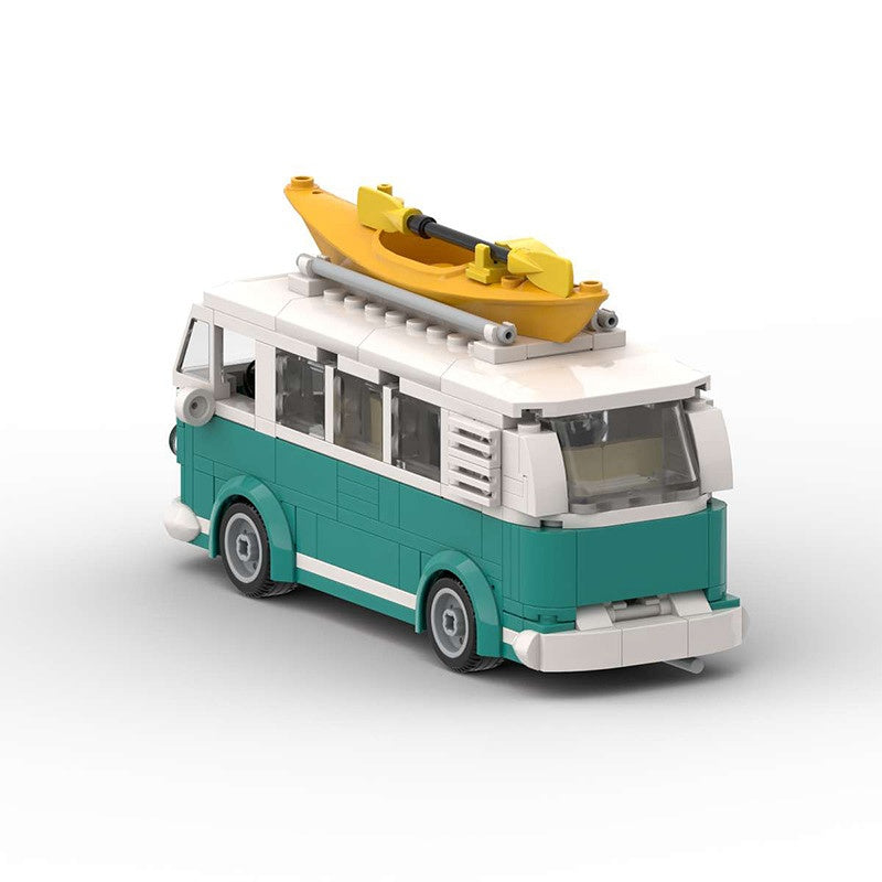 Vintage Turquoise Surf Camper Van Building Kit | 6-Wide LEGO-Compatible MOC - 3