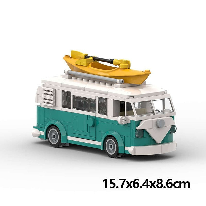 Vintage Turquoise Surf Camper Van MOC Building Kit | Retro Vehicle Model - 6