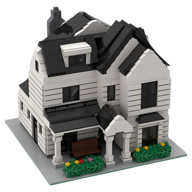 White Gabled Modular Neighborhood House MOC Building Kit - 2
