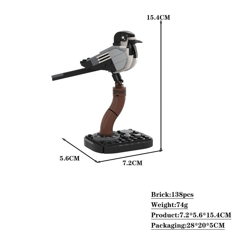 White Wagtail Bird MOC Building Kit | Eco Wildlife Display Model Set - 4