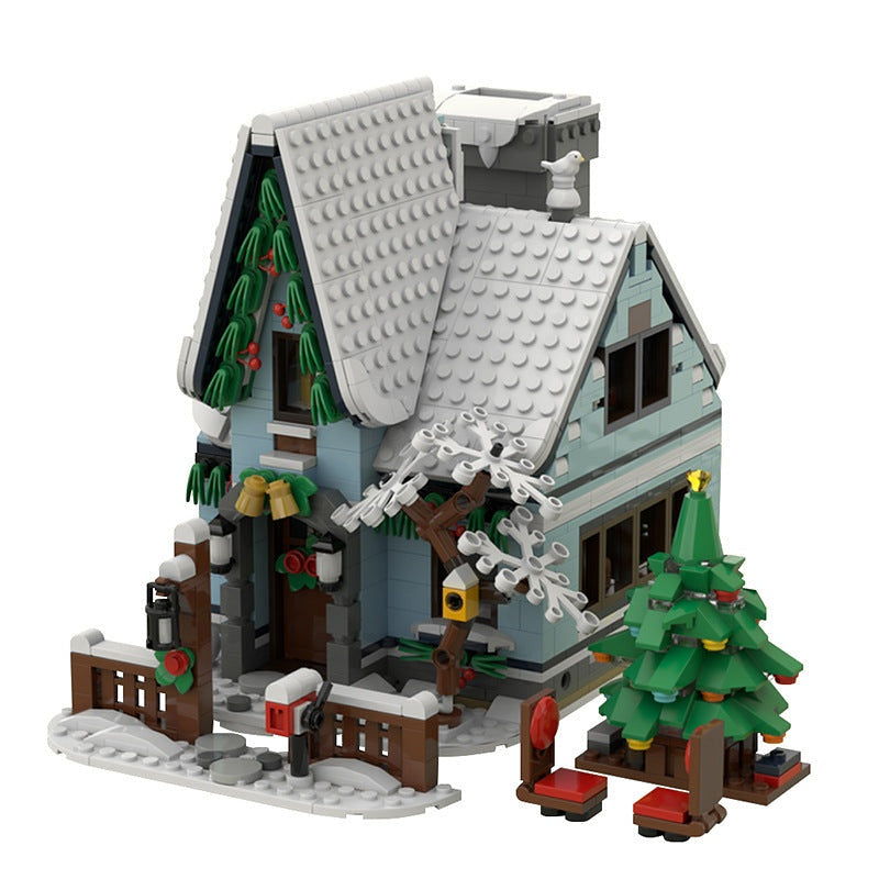 Winter Cabin MOC Building Kit | Snowy Rustic Village Architecture - 2