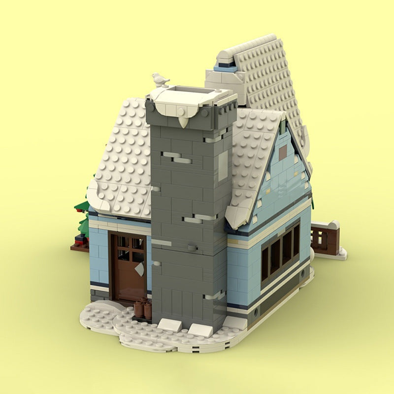 Winter Cabin MOC Building Kit | Snowy Rustic Village Architecture - 3