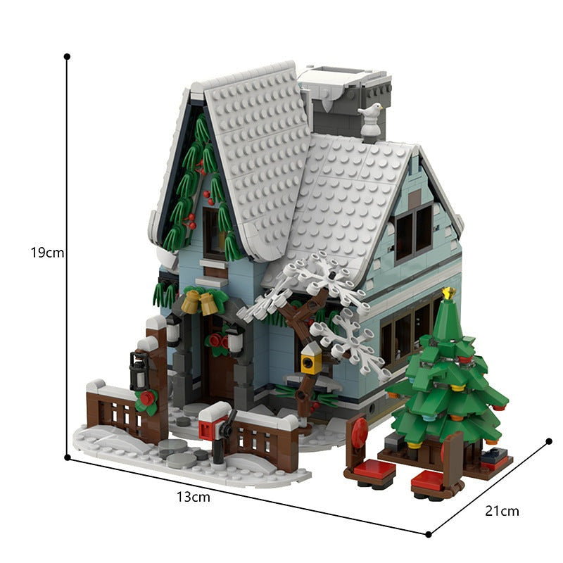Winter Cabin MOC Building Kit | Snowy Rustic Village Architecture - 5