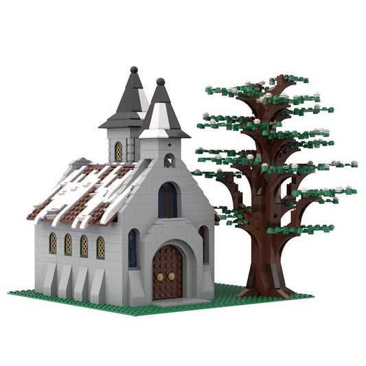 Winter Church MOC Building Kit | Snowy Medieval Architecture Model - 1