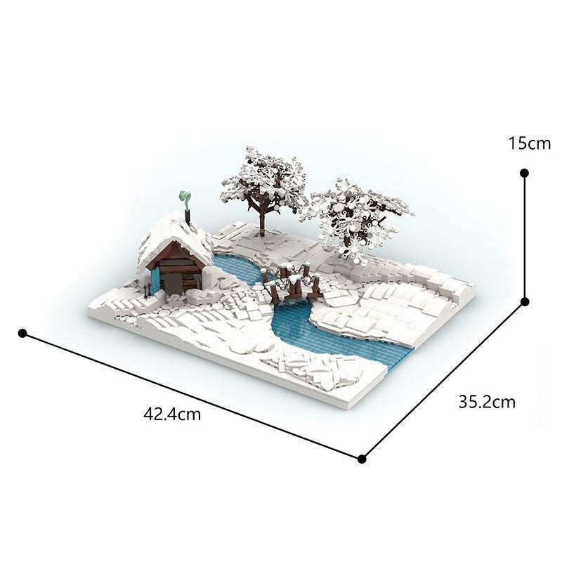 Winter Scene MOC Building Kit | Snowy Winter Village Display Model - 4