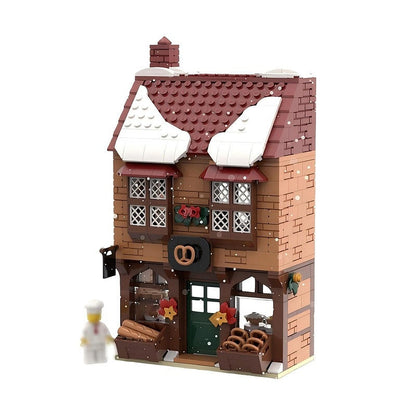 Winter Village Bakery MOC Building Kit | Snowy Seasonal Shop Architecture - 1