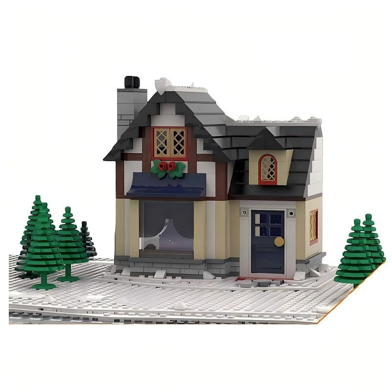 Winter Village Cottage MOC Building Kit | Snowy Cabin Architecture - 3