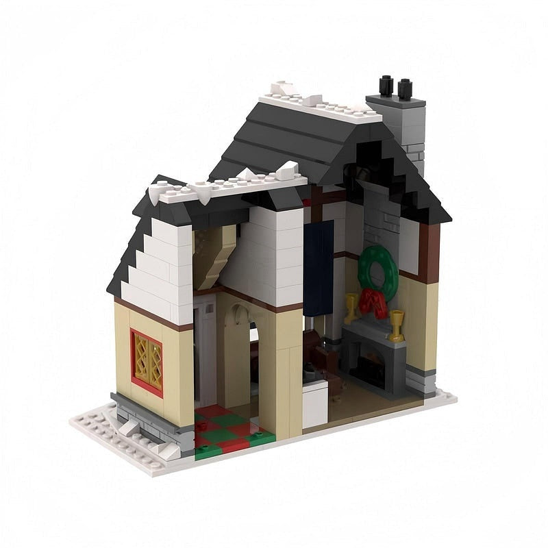 Winter Village Cottage MOC Building Kit | Snowy Cabin Architecture - 4