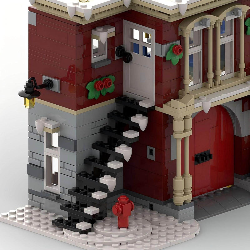 Winter Village Fire Station Expanded 2-Bay Modular Building Kit | Compatible MOC - 6