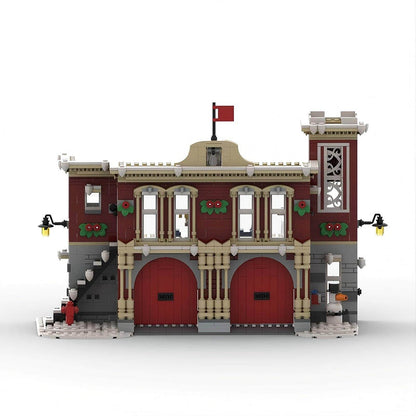 Winter Village Fire Station Expanded 2-Bay Modular Building Kit | LEGO-Compatible MOC - 1