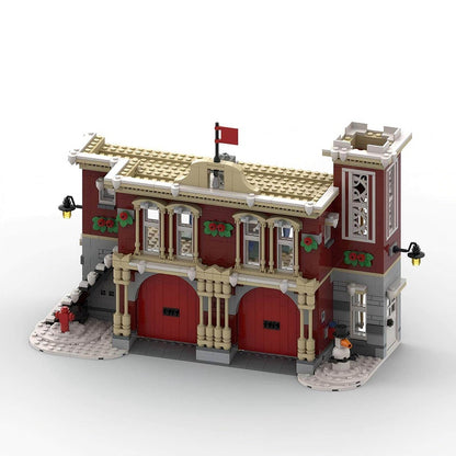 Winter Village Fire Station Expanded 2-Bay Modular Building Kit | LEGO-Compatible MOC - 4
