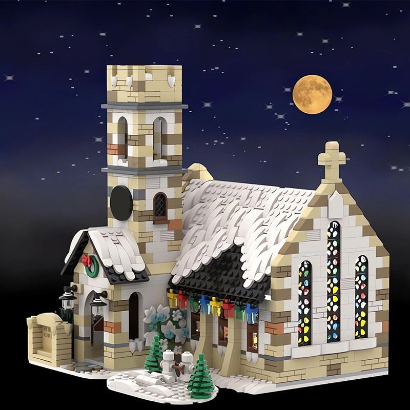 Winter Village Stone Church MOC Building Kit | Medieval Architecture Model - 2