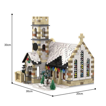 Winter Village Stone Church MOC Building Kit | Medieval Architecture Model - 3