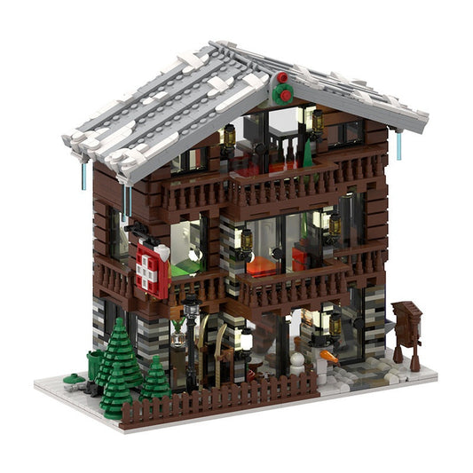 Winter Village Swiss Restaurant MOC Building Kit | Alpine Hotel Architecture - 1