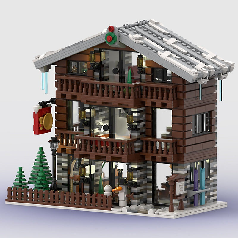 Winter Village Swiss Restaurant MOC Building Kit | Alpine Hotel Architecture - 2
