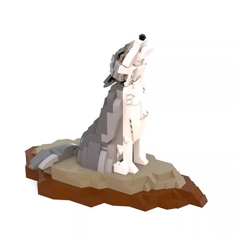 Wolf With Dirt Outcrop Base MOC Building Kit | Wildlife Display Model - 3
