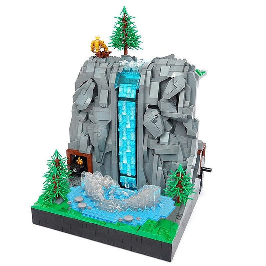 Working Waterfall Mountain MOC Kinetic Landscape Building Kit - 1