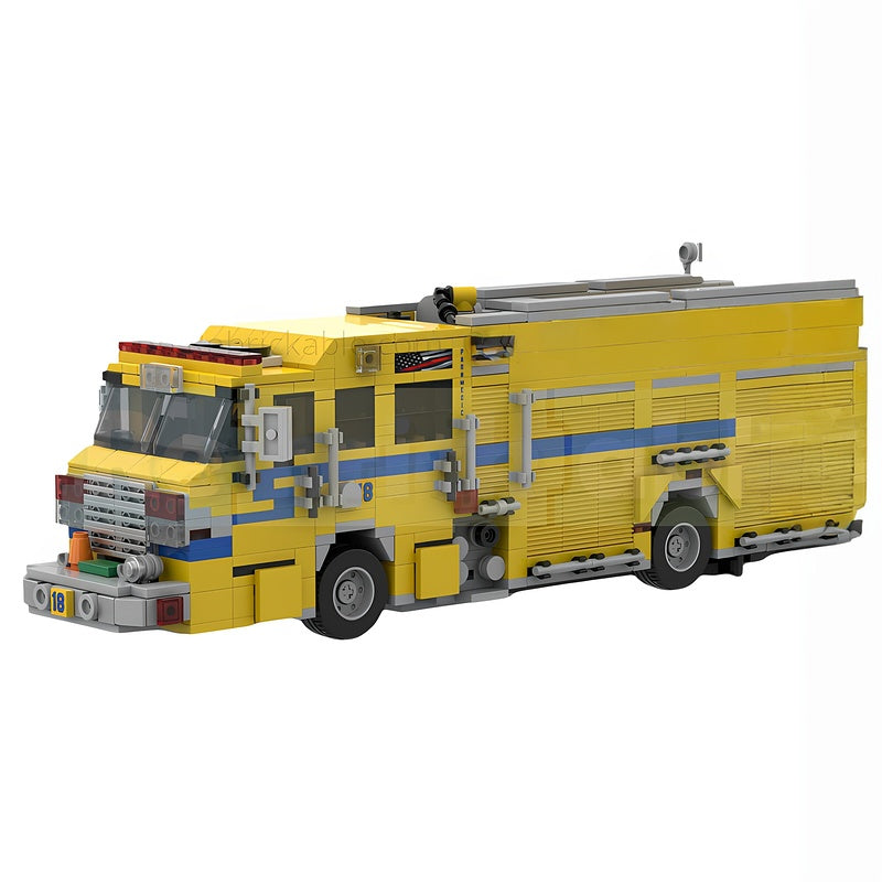 Yellow Fire Engine MOC Building Kit with Detailed Equipment Bays - 1
