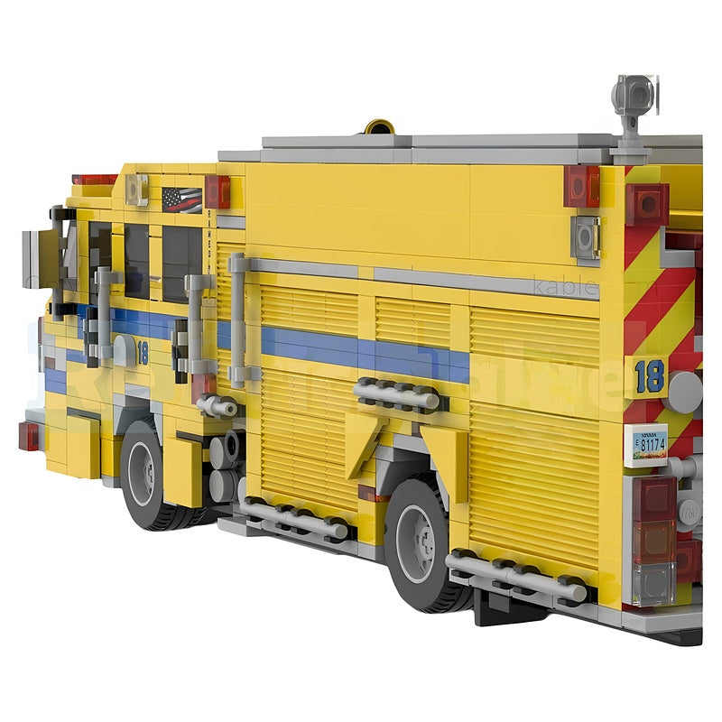 Yellow Fire Engine MOC Building Kit with Detailed Equipment Bays - 2