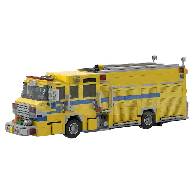 Yellow Fire Engine MOC Building Kit with Detailed Equipment Bays - 4