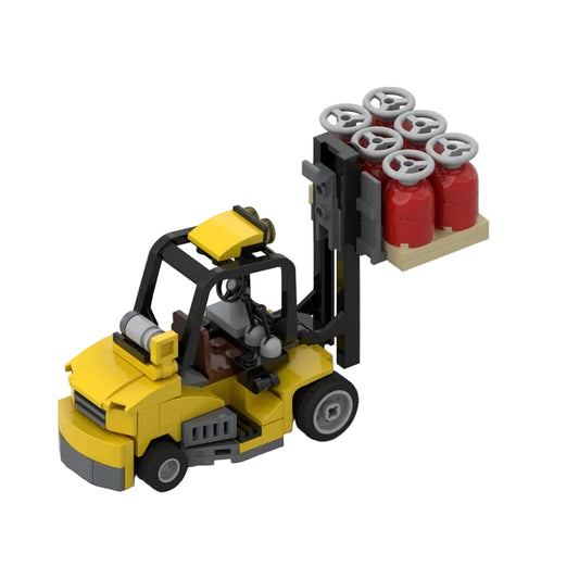 Yellow Industrial Forklift With Cylinder Pallet MOC Building Kit - 2